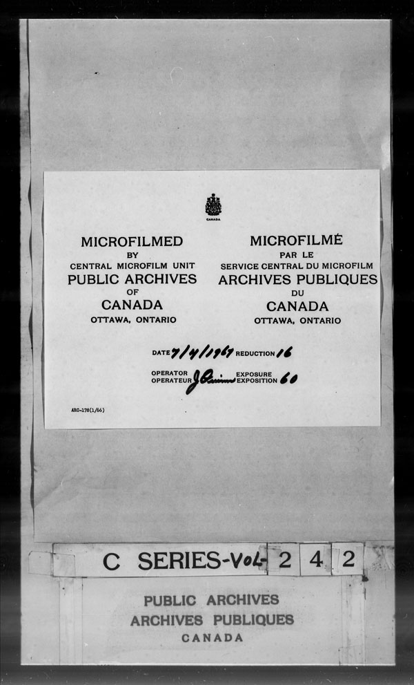 Title: British Military and Naval Records (RG 8, C Series) - DOCUMENTS - Mikan Number: 105012 - Microform: c-2847