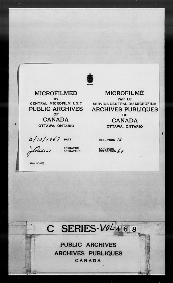 Titre : Archives militaires et navales britanniques (RG 8, srie C) - DOCUMENTS - N d'enregistrement Mikan : 105012 - Microforme : c-2989
