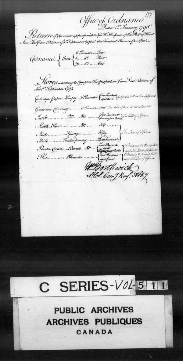 Title: British Military and Naval Records (RG 8, C Series) - DOCUMENTS - Mikan Number: 105012 - Microform: c-3044