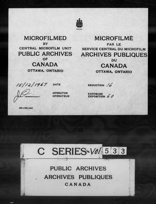 Title: British Military and Naval Records (RG 8, C Series) - DOCUMENTS - Mikan Number: 105012 - Microform: c-3067