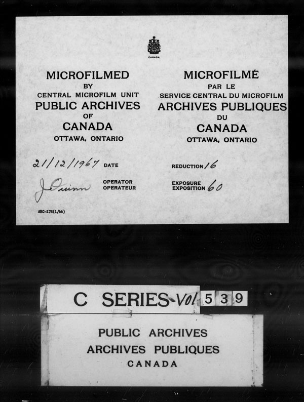 Title: British Military and Naval Records (RG 8, C Series) - DOCUMENTS - Mikan Number: 105012 - Microform: c-3069