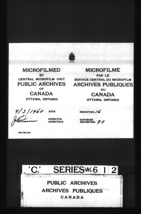 Title: British Military and Naval Records (RG 8, C Series) - DOCUMENTS - Mikan Number: 105012 - Microform: c-3156
