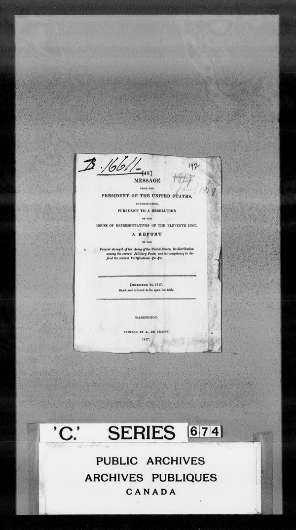 Title: British Military and Naval Records (RG 8, C Series) - DOCUMENTS - Mikan Number: 105012 - Microform: c-3171