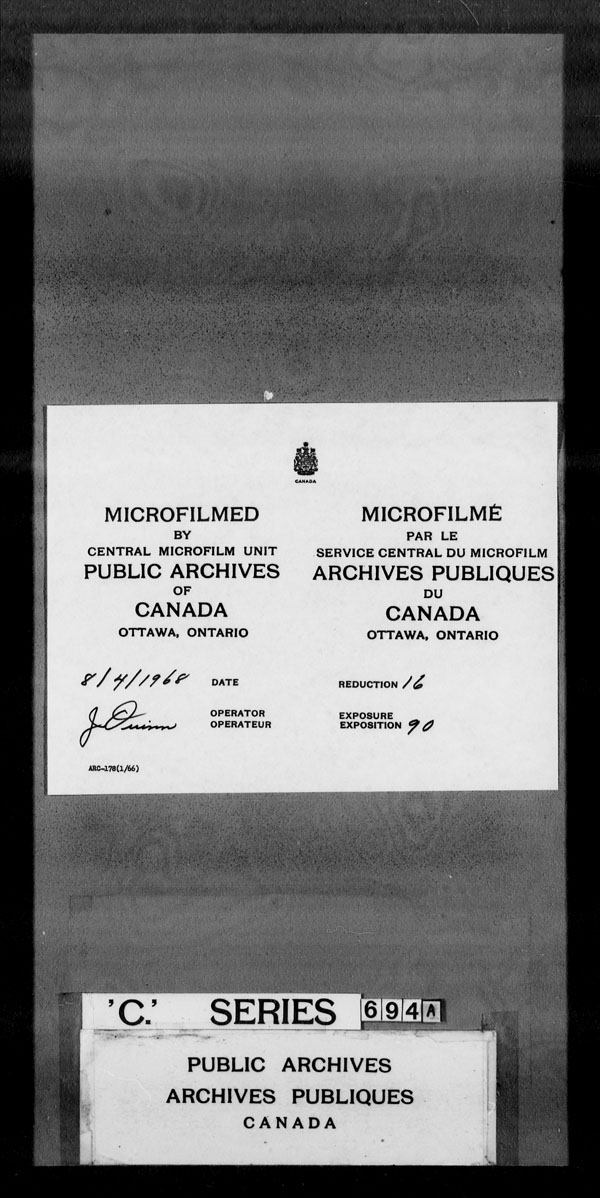 Title: British Military and Naval Records (RG 8, C Series) - DOCUMENTS - Mikan Number: 105012 - Microform: c-3234