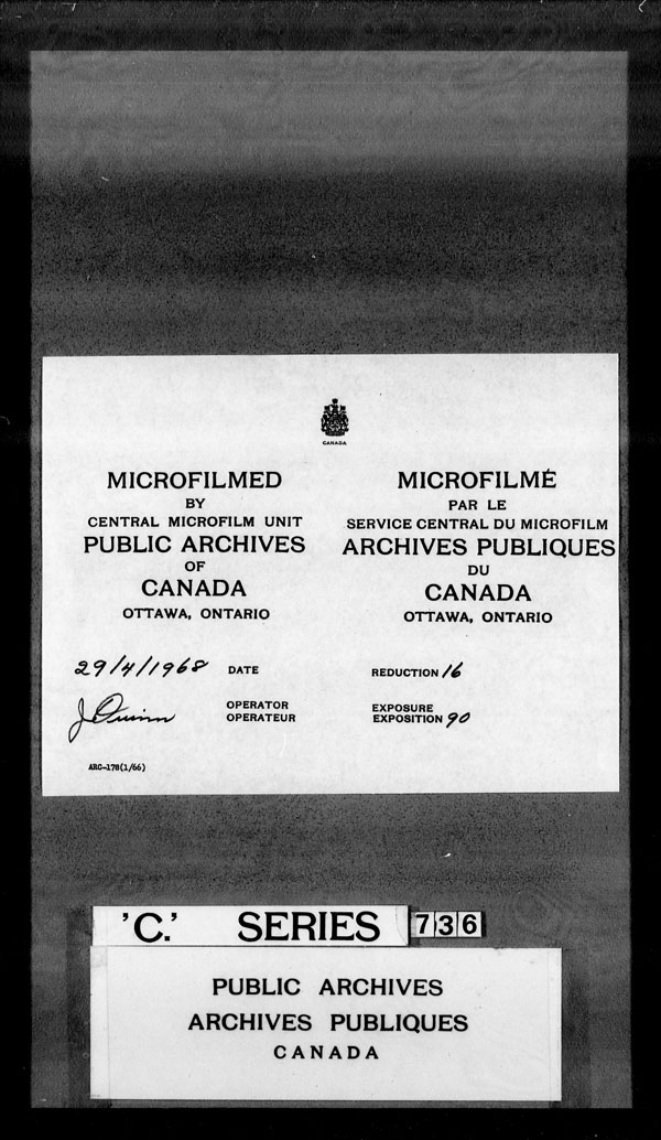 Titre : Archives militaires et navales britanniques (RG 8, srie C) - DOCUMENTS - N d'enregistrement Mikan : 105012 - Microforme : c-3245