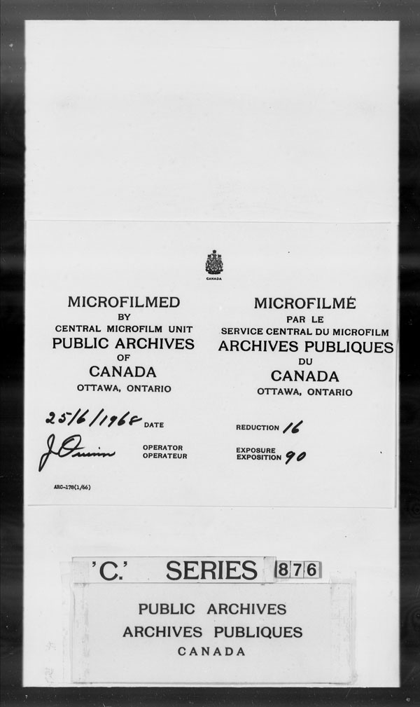 Title: British Military and Naval Records (RG 8, C Series) - DOCUMENTS - Mikan Number: 105012 - Microform: c-3274