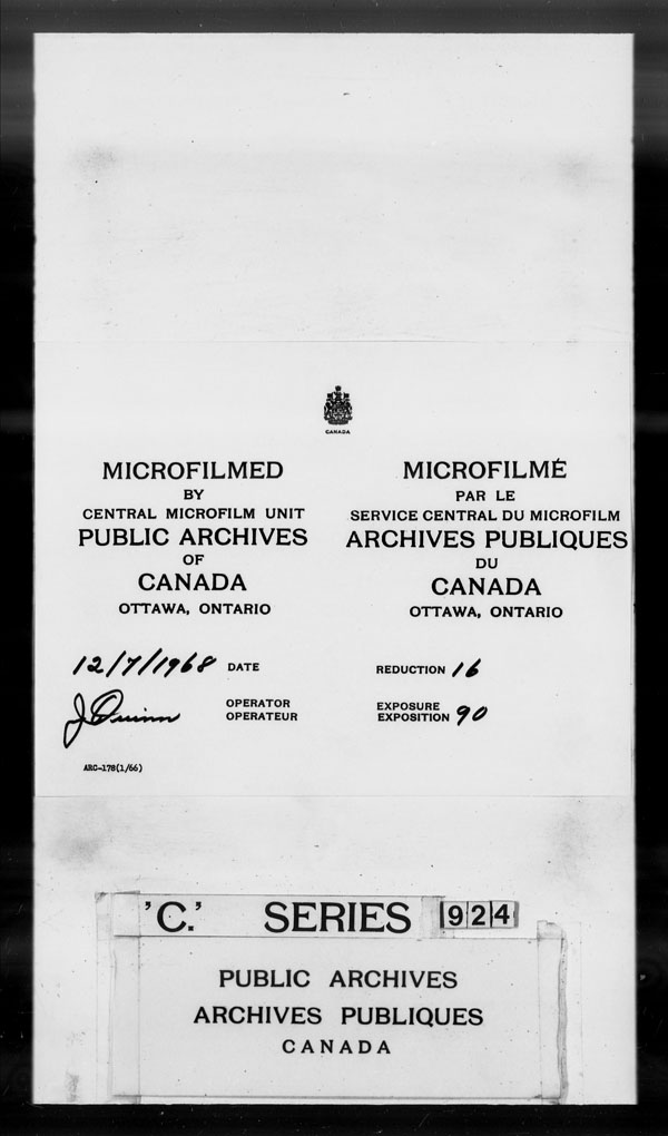 Title: British Military and Naval Records (RG 8, C Series) - DOCUMENTS - Mikan Number: 105012 - Microform: c-3280
