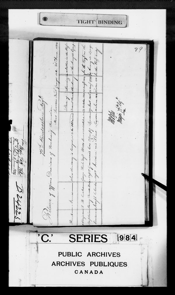 Title: British Military and Naval Records (RG 8, C Series) - DOCUMENTS - Mikan Number: 105012 - Microform: c-3355