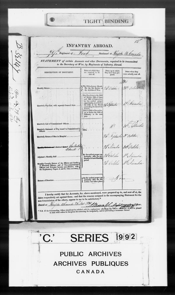 Title: British Military and Naval Records (RG 8, C Series) - DOCUMENTS - Mikan Number: 105012 - Microform: c-3357