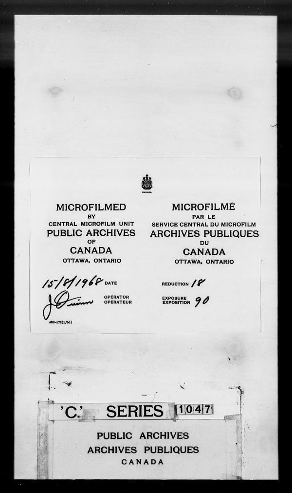 Title: British Military and Naval Records (RG 8, C Series) - DOCUMENTS - Mikan Number: 105012 - Microform: c-3367