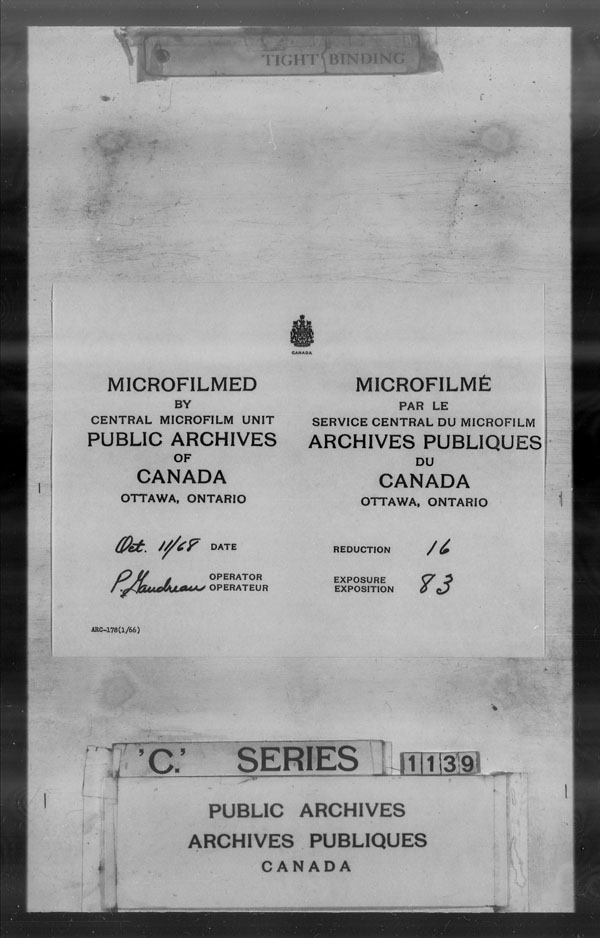 Title: British Military and Naval Records (RG 8, C Series) - DOCUMENTS - Mikan Number: 105012 - Microform: c-3494