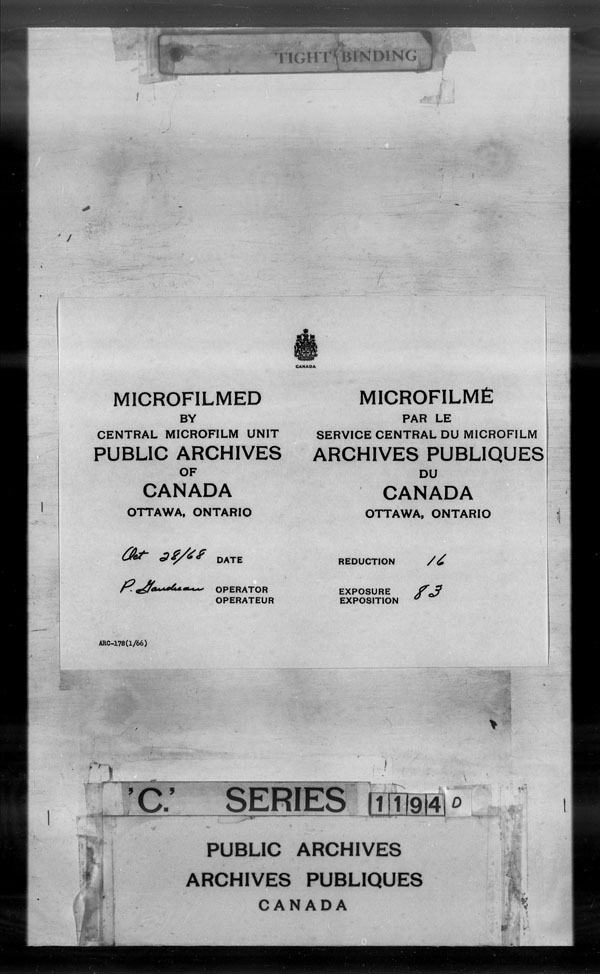 Title: British Military and Naval Records (RG 8, C Series) - DOCUMENTS - Mikan Number: 105012 - Microform: c-3509