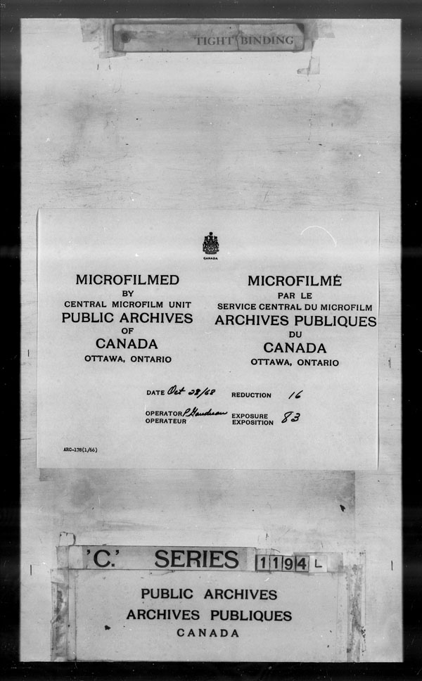 Title: British Military and Naval Records (RG 8, C Series) - DOCUMENTS - Mikan Number: 105012 - Microform: c-3511