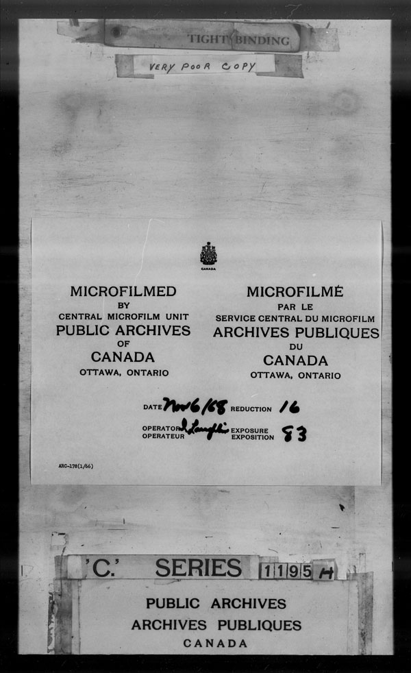 Title: British Military and Naval Records (RG 8, C Series) - DOCUMENTS - Mikan Number: 105012 - Microform: c-3518