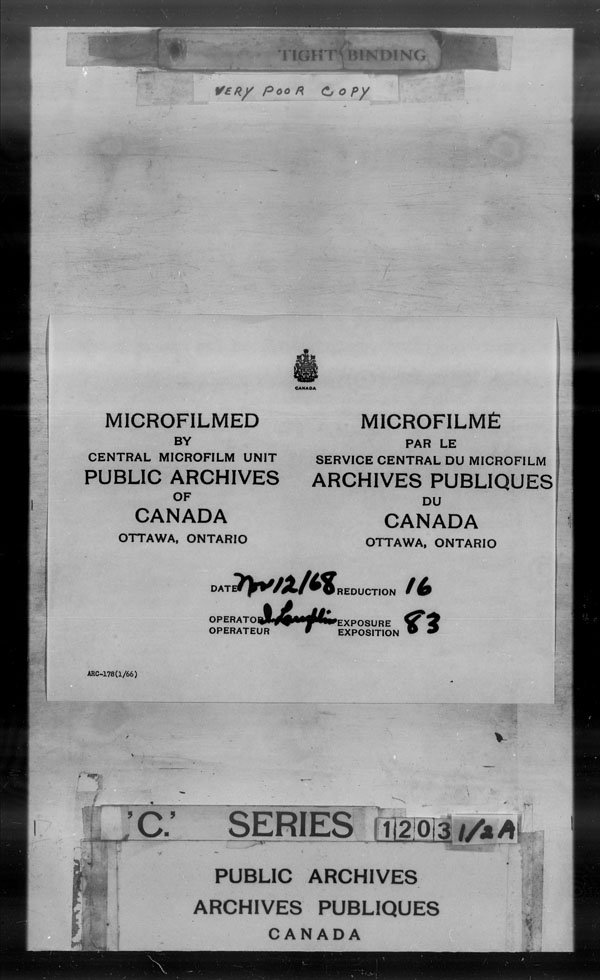 Title: British Military and Naval Records (RG 8, C Series) - DOCUMENTS - Mikan Number: 105012 - Microform: c-3520