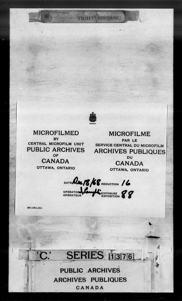 Title: British Military and Naval Records (RG 8, C Series) - DOCUMENTS - Mikan Number: 105012 - Microform: c-3708