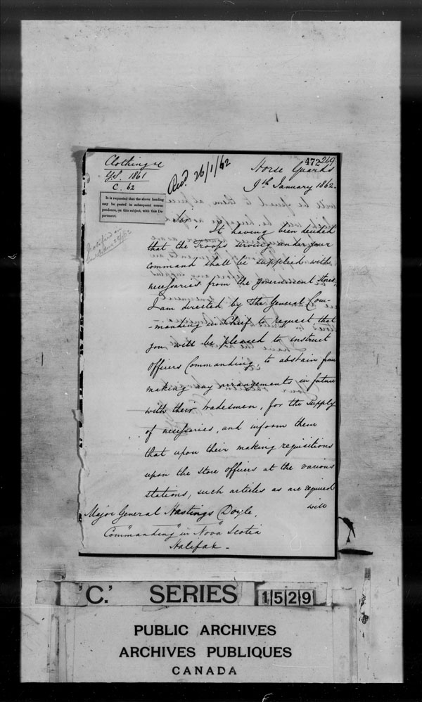 Title: British Military and Naval Records (RG 8, C Series) - DOCUMENTS - Mikan Number: 105012 - Microform: c-3805