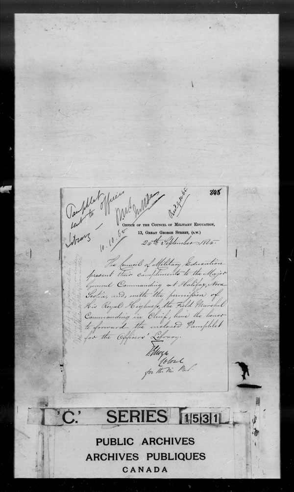 Title: British Military and Naval Records (RG 8, C Series) - DOCUMENTS - Mikan Number: 105012 - Microform: c-3806