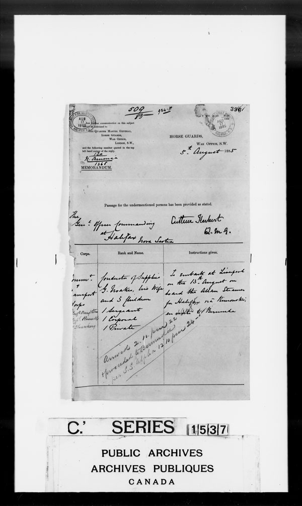Title: British Military and Naval Records (RG 8, C Series) - DOCUMENTS - Mikan Number: 105012 - Microform: c-3811