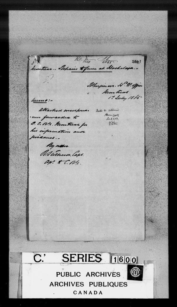 Title: British Military and Naval Records (RG 8, C Series) - DOCUMENTS - Mikan Number: 105012 - Microform: c-3827