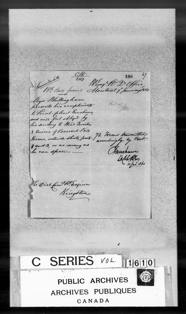 Title: British Military and Naval Records (RG 8, C Series) - DOCUMENTS - Mikan Number: 105012 - Microform: c-3831