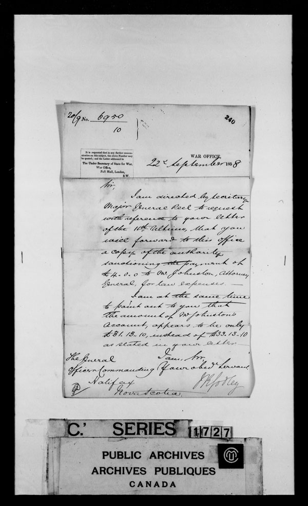 Title: British Military and Naval Records (RG 8, C Series) - DOCUMENTS - Mikan Number: 105012 - Microform: c-3843