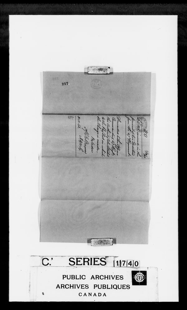 Title: British Military and Naval Records (RG 8, C Series) - DOCUMENTS - Mikan Number: 105012 - Microform: c-3847