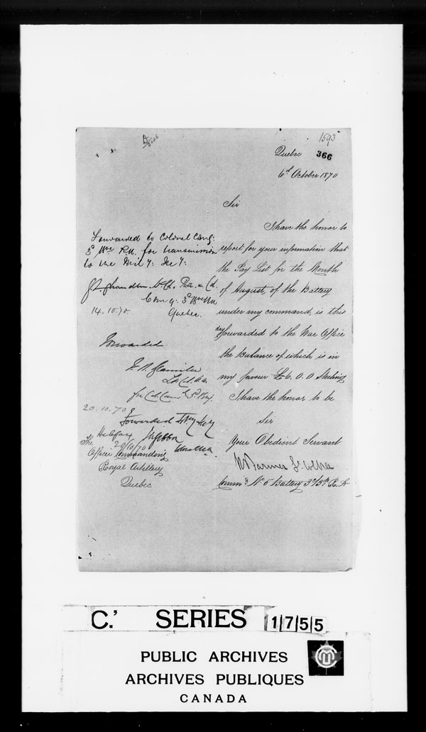 Title: British Military and Naval Records (RG 8, C Series) - DOCUMENTS - Mikan Number: 105012 - Microform: c-3850