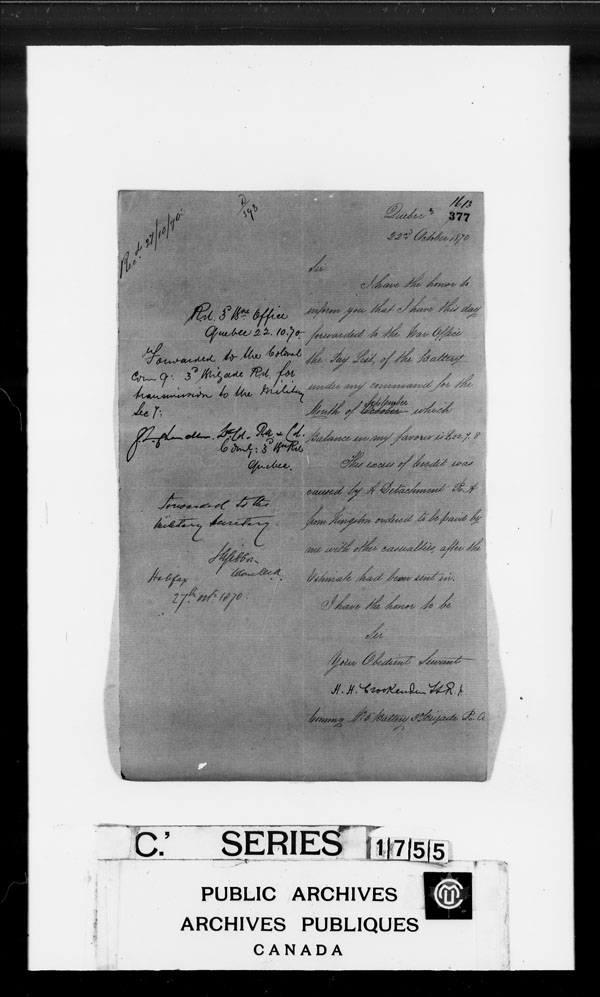 Title: British Military and Naval Records (RG 8, C Series) - DOCUMENTS - Mikan Number: 105012 - Microform: c-3851