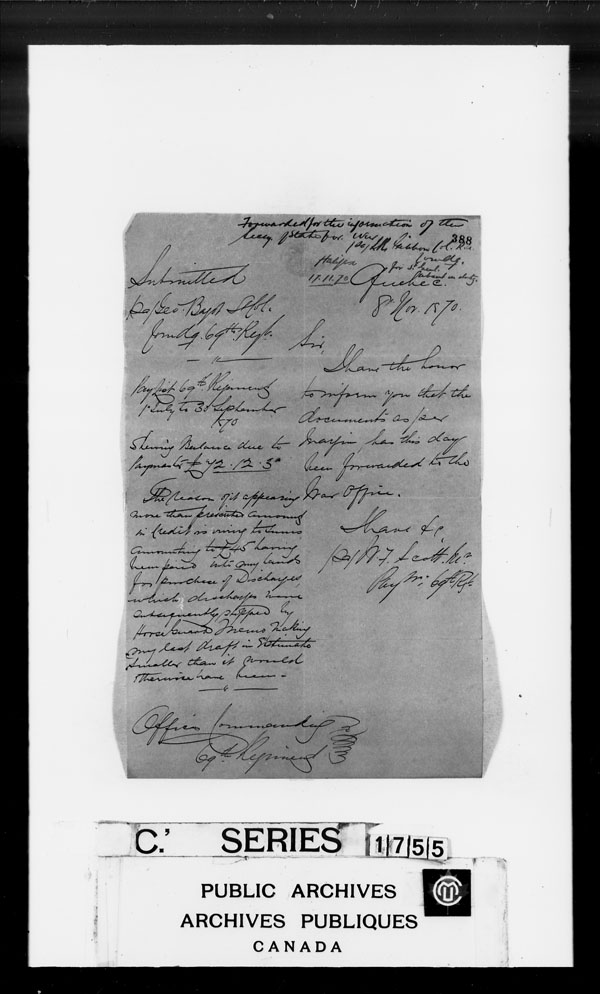 Title: British Military and Naval Records (RG 8, C Series) - DOCUMENTS - Mikan Number: 105012 - Microform: c-3851