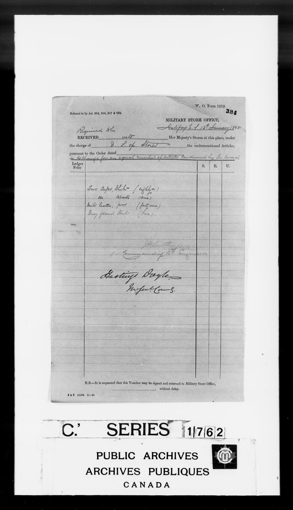 Title: British Military and Naval Records (RG 8, C Series) - DOCUMENTS - Mikan Number: 105012 - Microform: c-3854