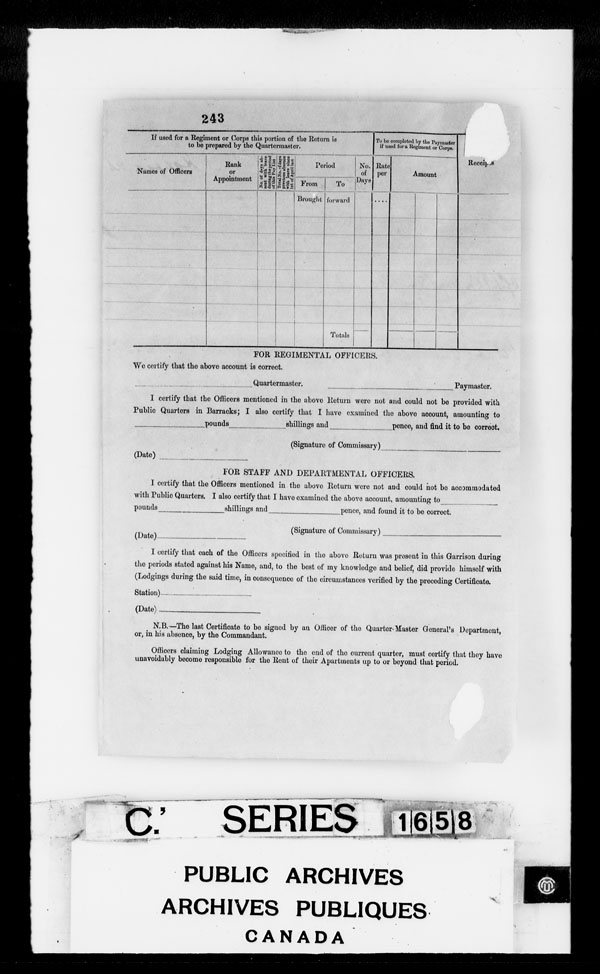 Title: British Military and Naval Records (RG 8, C Series) - DOCUMENTS - Mikan Number: 105012 - Microform: c-4295