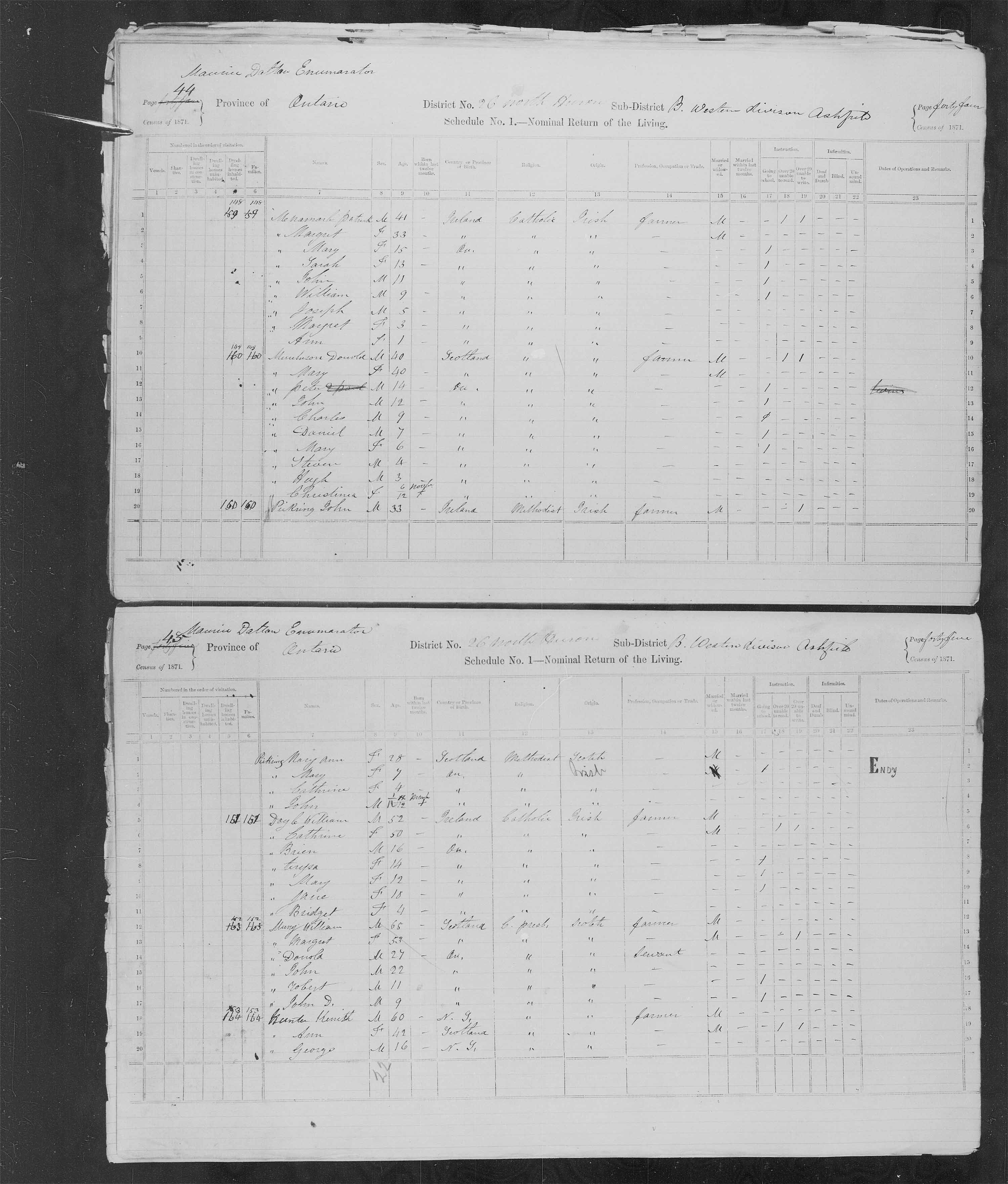 Title: Census of Canada, 1871 - Mikan Number: 142105 - Microform: c-9930