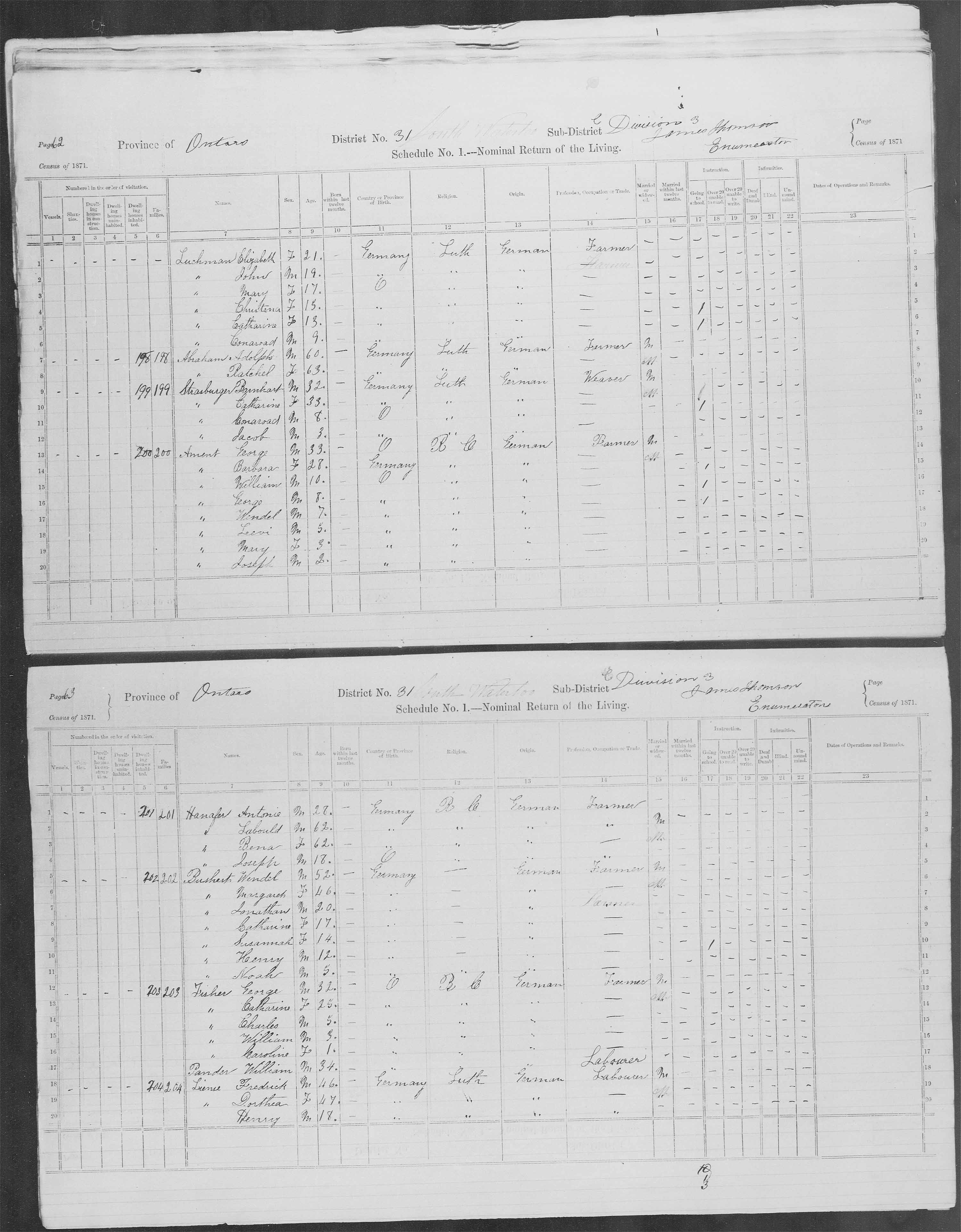 Title: Census of Canada, 1871 - Mikan Number: 142105 - Microform: c-9943