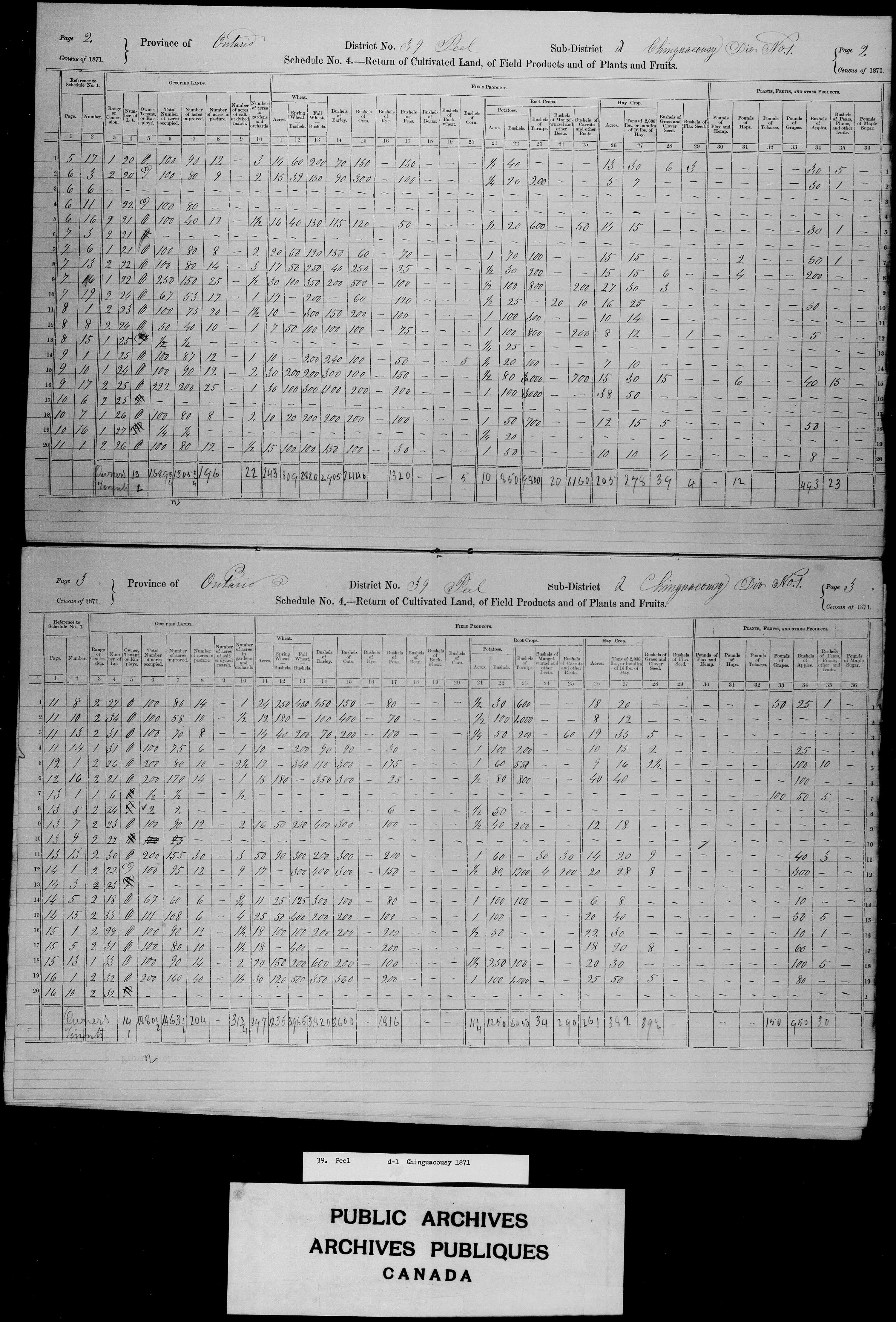 Title: Census of Canada, 1871 - Mikan Number: 142105 - Microform: c-9957