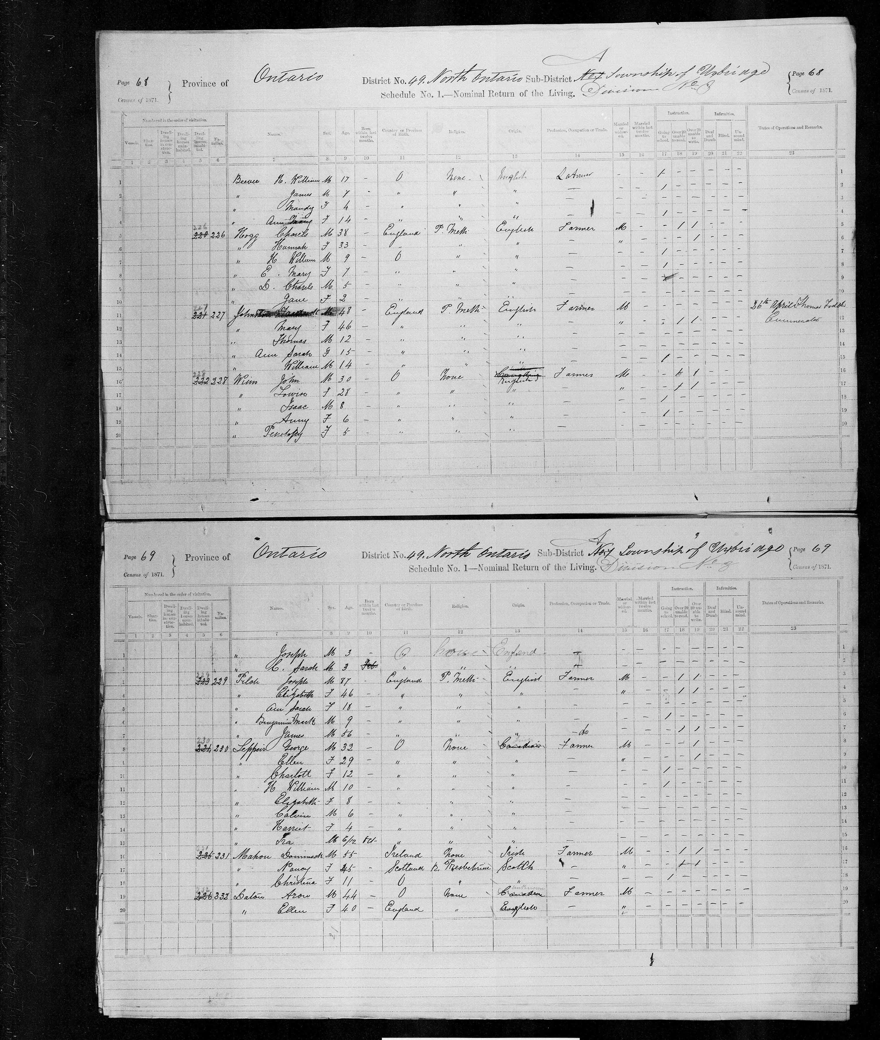 Title: Census of Canada, 1871 - Mikan Number: 142105 - Microform: c-9975