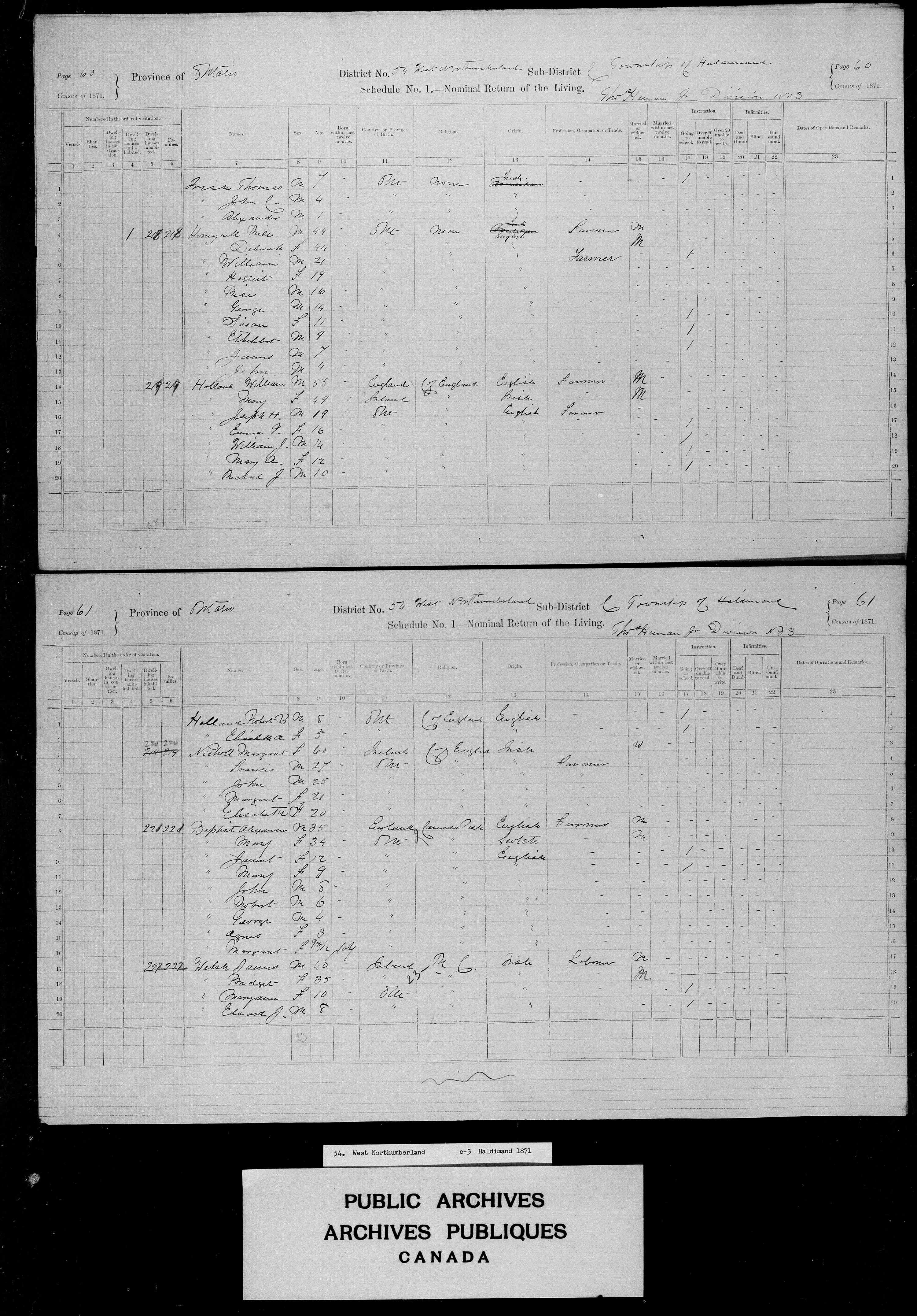 Title: Census of Canada, 1871 - Mikan Number: 142105 - Microform: c-9984