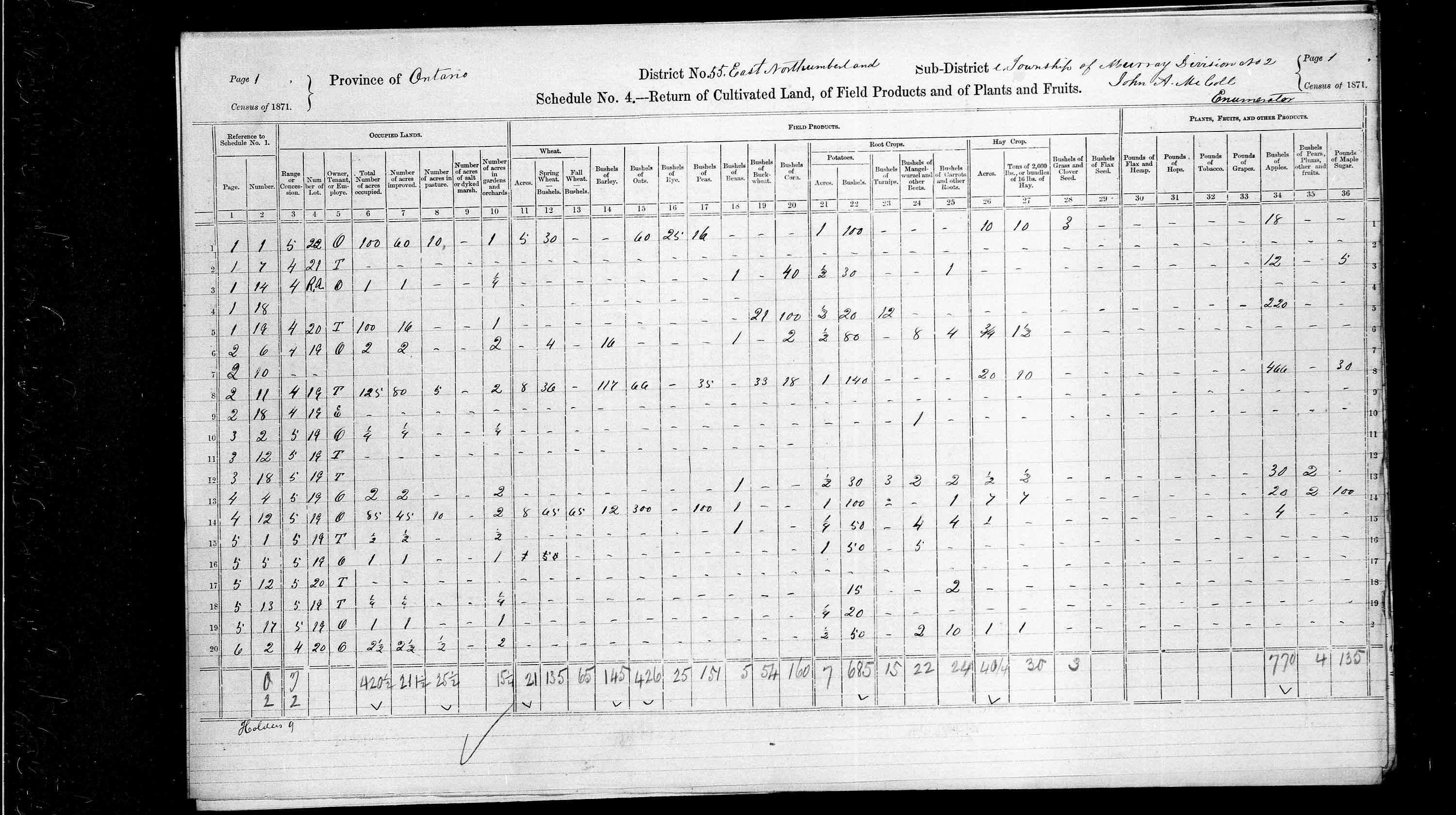 Title: Census of Canada, 1871 - Mikan Number: 142105 - Microform: c-9985