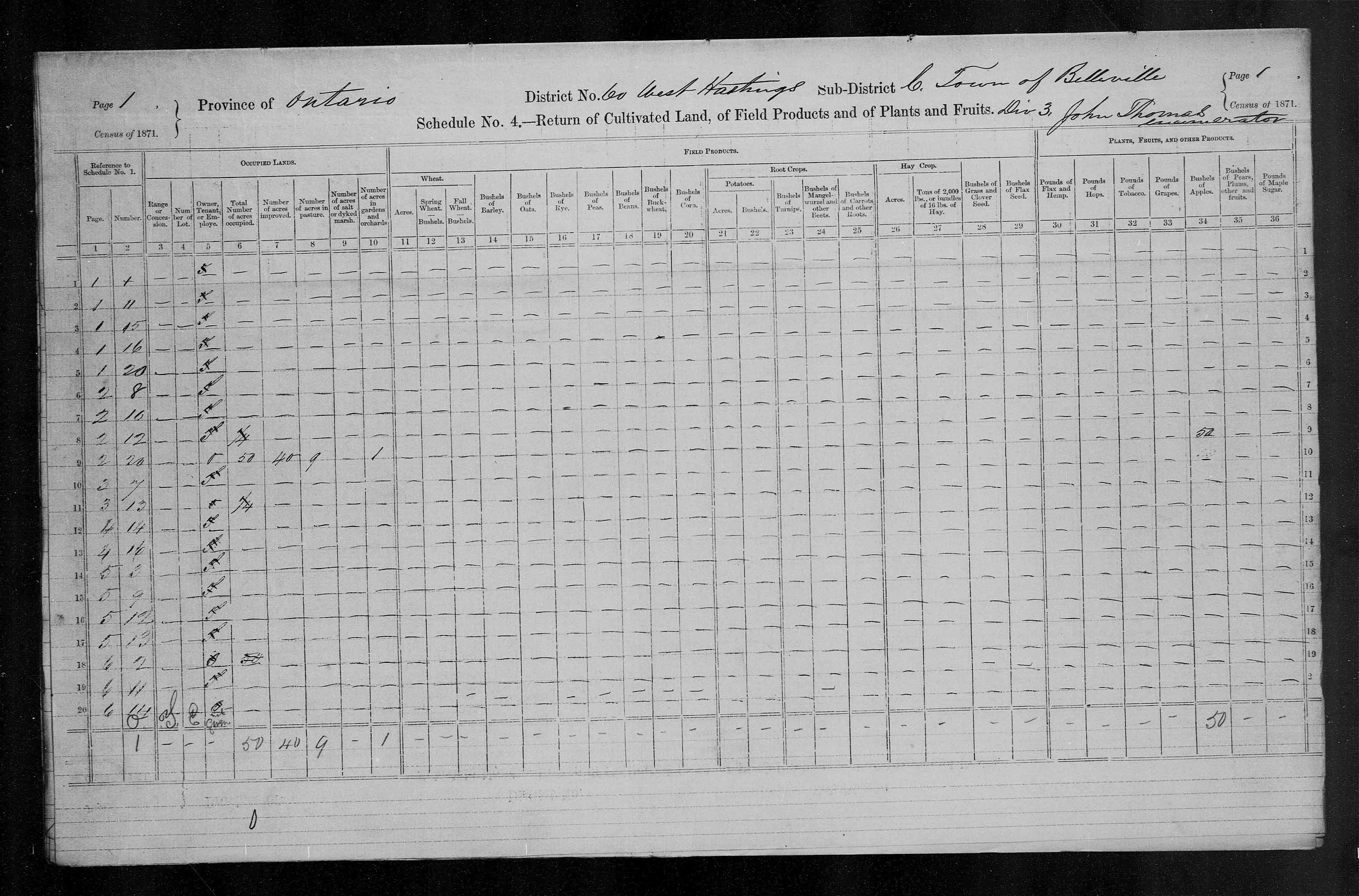 Title: Census of Canada, 1871 - Mikan Number: 142105 - Microform: c-9991