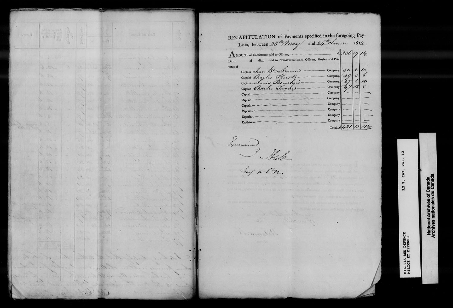 Title: War of 1812: Lower Canada Nominal Rolls and Paylists, RG 9 1A7 - Mikan Number: 133532 - Microform: t-10374