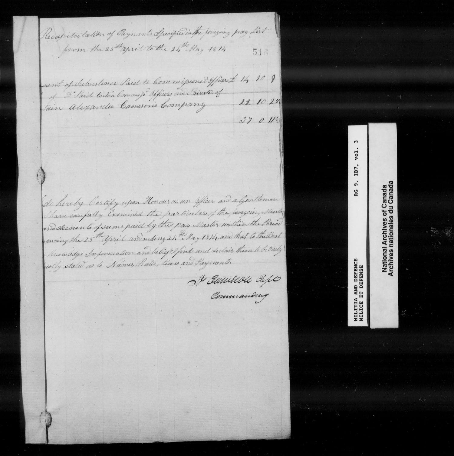 Title: War of 1812: Upper Canada Returns, Nominal Rolls and Paylists, RG 9 1B7 - Mikan Number: 183676 - Microform: t-10380