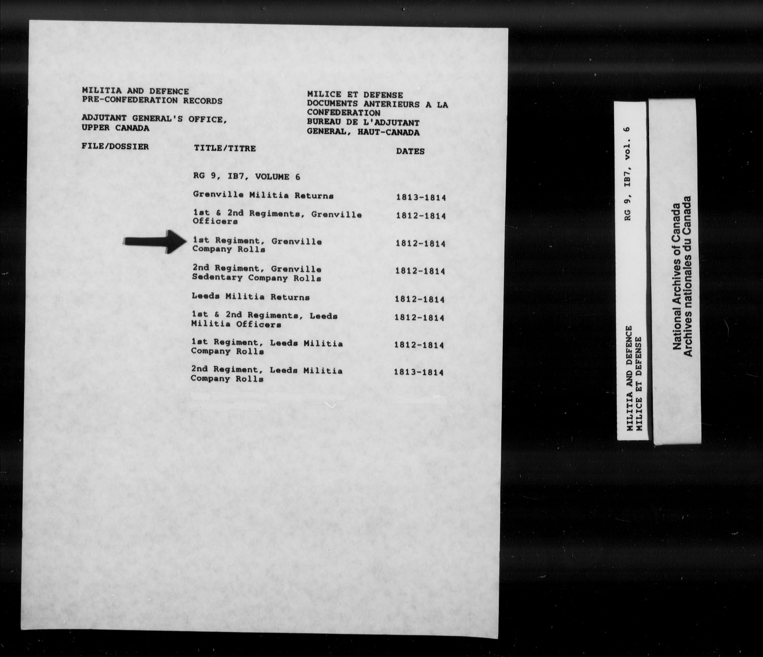 Title: War of 1812: Upper Canada Returns, Nominal Rolls and Paylists, RG 9 1B7 - Mikan Number: 183676 - Microform: t-10380