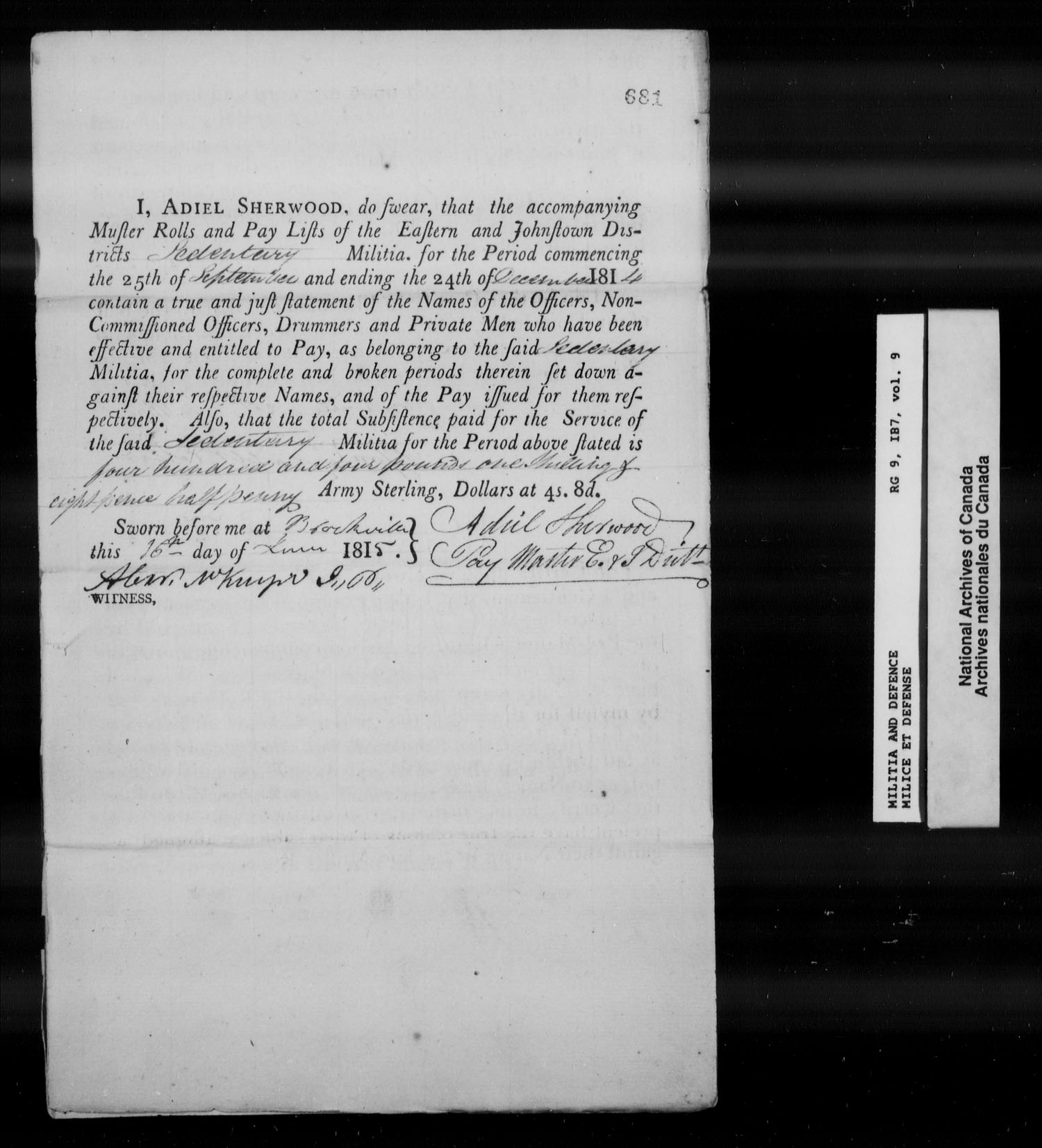 Title: War of 1812: Upper Canada Returns, Nominal Rolls and Paylists, RG 9 1B7 - Mikan Number: 183676 - Microform: t-10381