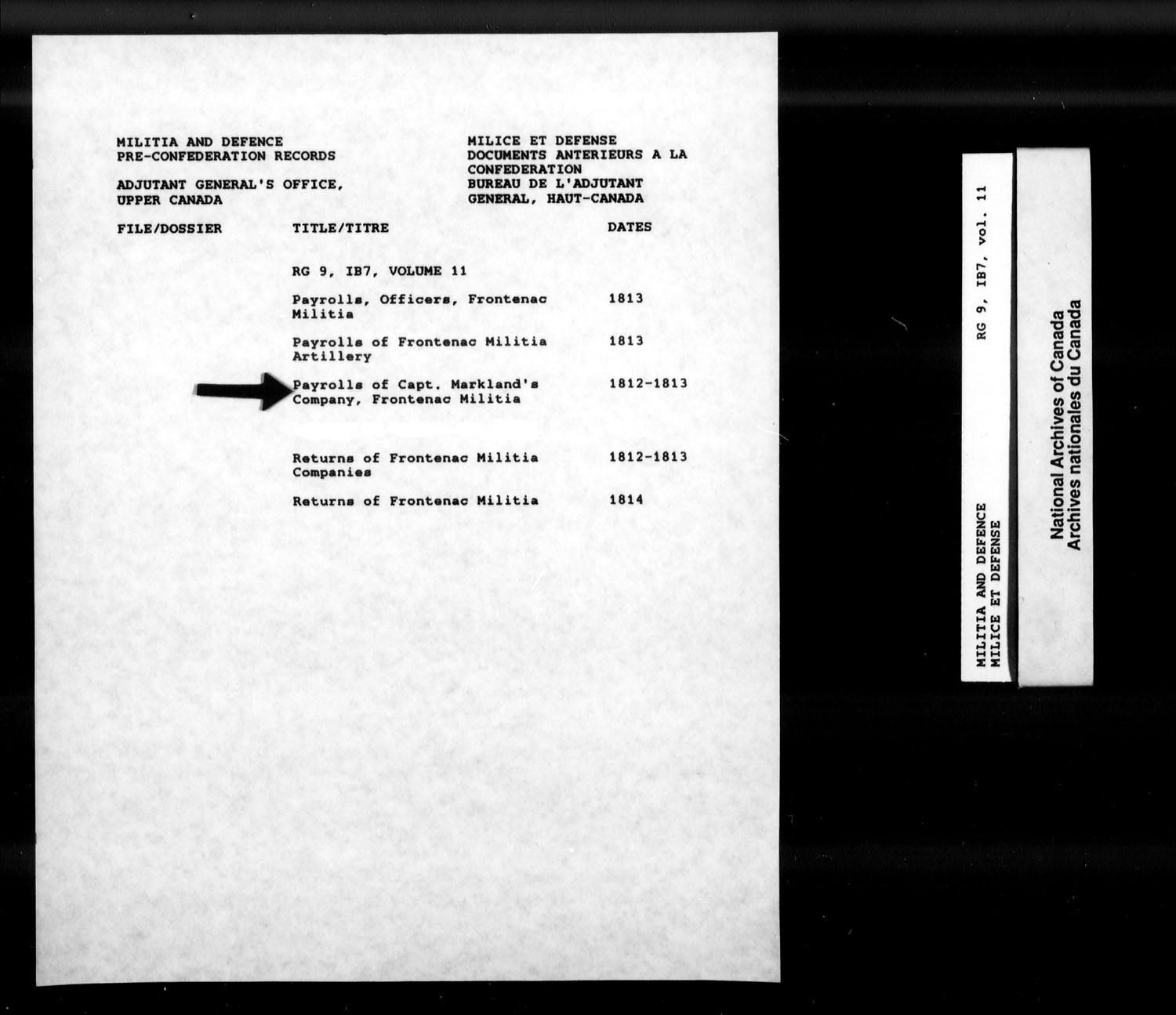 Title: War of 1812: Upper Canada Returns, Nominal Rolls and Paylists, RG 9 1B7 - Mikan Number: 183676 - Microform: t-10382