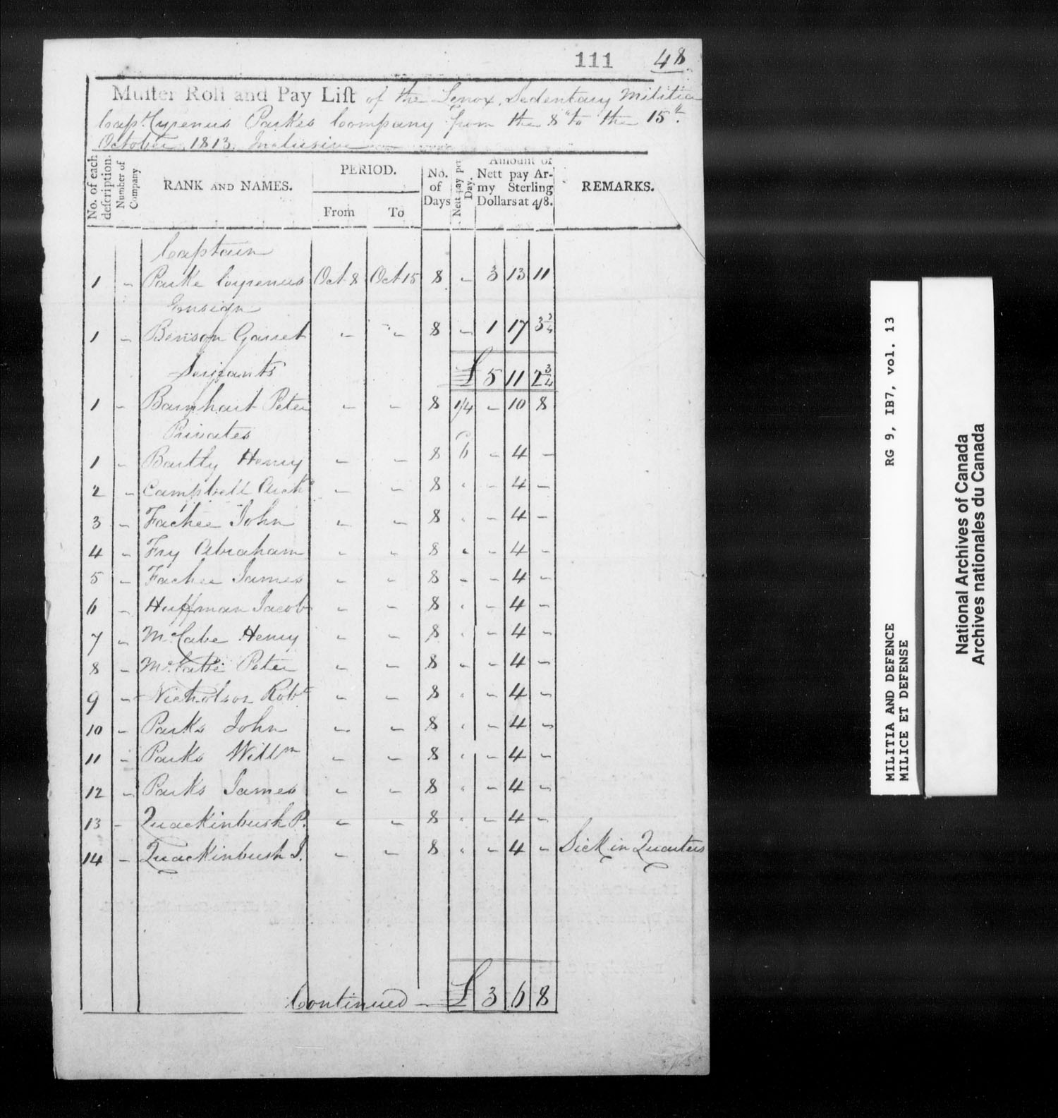 Title: War of 1812: Upper Canada Returns, Nominal Rolls and Paylists, RG 9 1B7 - Mikan Number: 183676 - Microform: t-10383