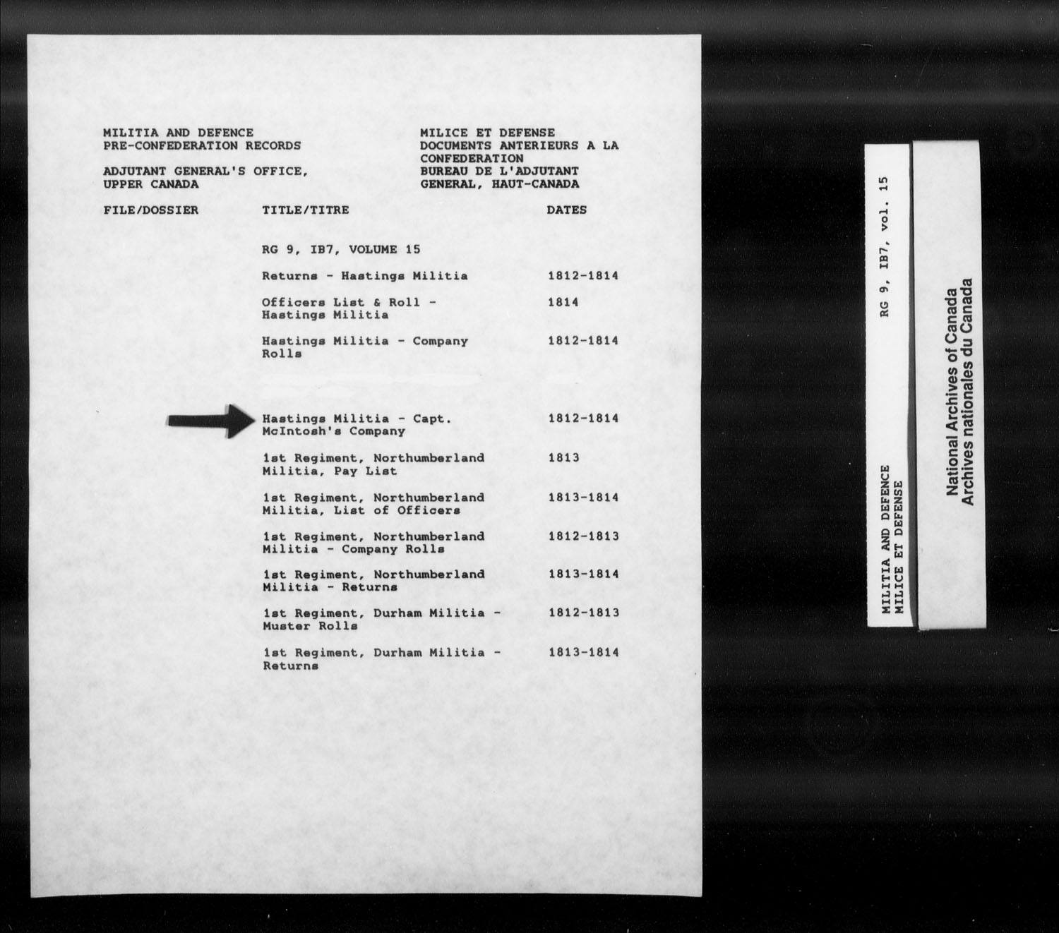 Title: War of 1812: Upper Canada Returns, Nominal Rolls and Paylists, RG 9 1B7 - Mikan Number: 183676 - Microform: t-10383