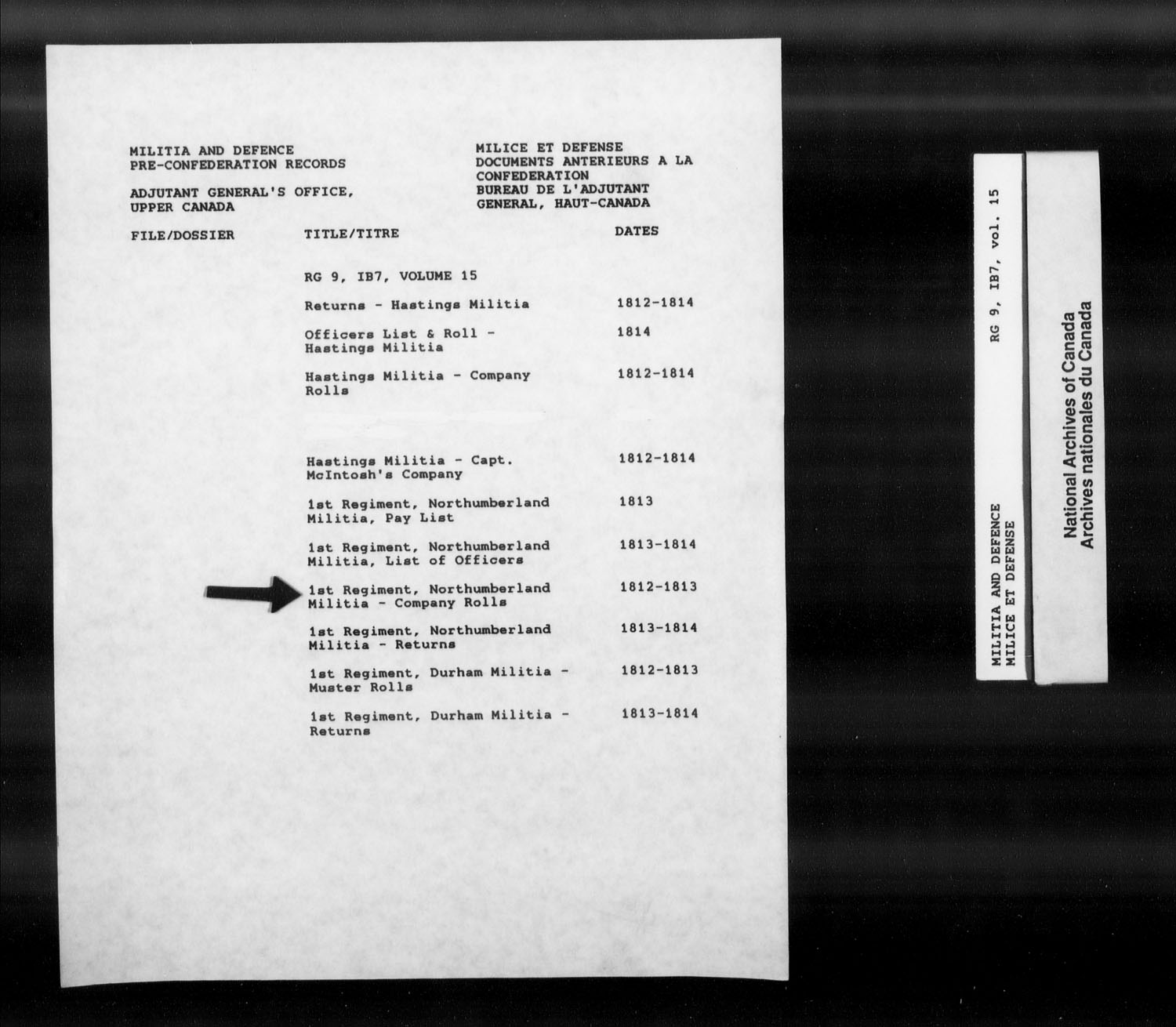 Title: War of 1812: Upper Canada Returns, Nominal Rolls and Paylists, RG 9 1B7 - Mikan Number: 183676 - Microform: t-10383