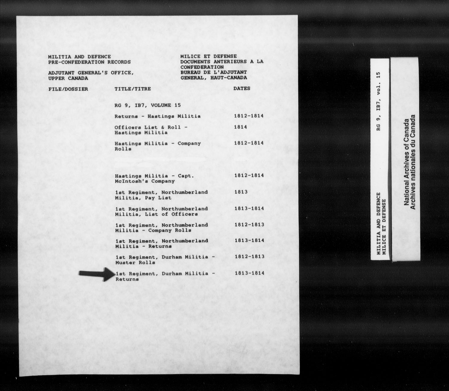 Title: War of 1812: Upper Canada Returns, Nominal Rolls and Paylists, RG 9 1B7 - Mikan Number: 183676 - Microform: t-10383