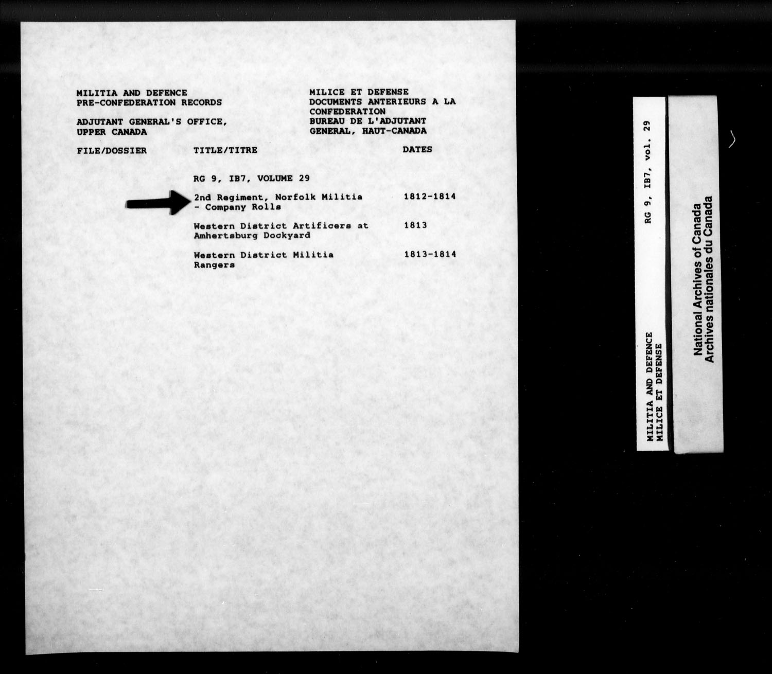 Title: War of 1812: Upper Canada Returns, Nominal Rolls and Paylists, RG 9 1B7 - Mikan Number: 183676 - Microform: t-10388