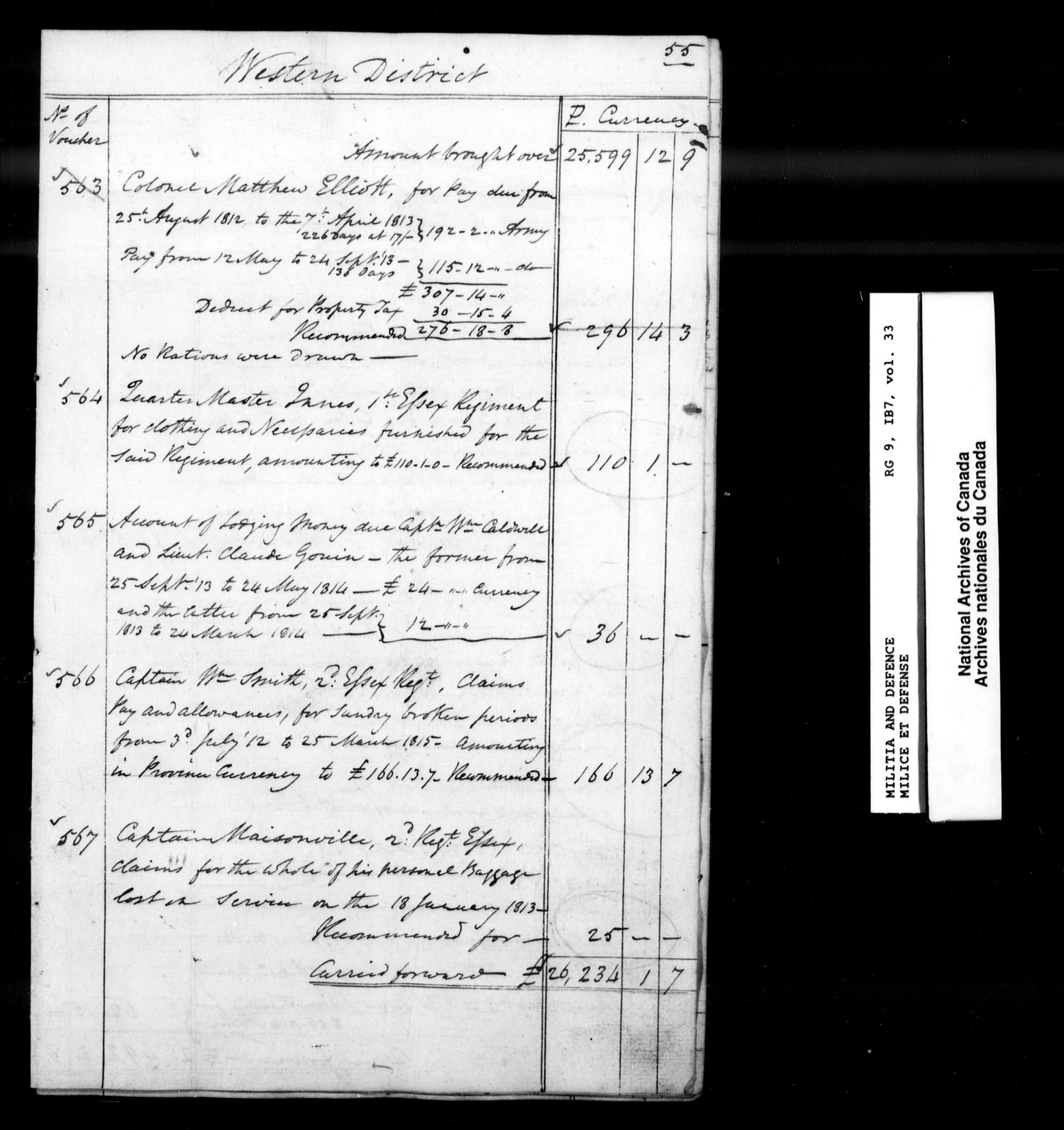 Titre : Guerre de 1812 : Haut-Canada, Recensements, contrles nominatifs et tats de solde, RG 9 1B7 - N d'enregistrement Mikan : 186035 - Microforme : t-10389